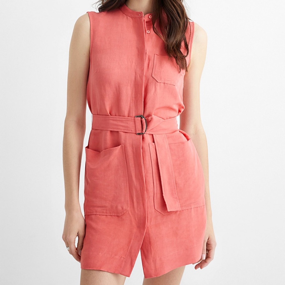 Judith & Charles Flora Watermelon Linen Blend Shirt Dress w Belt Women's Size 4